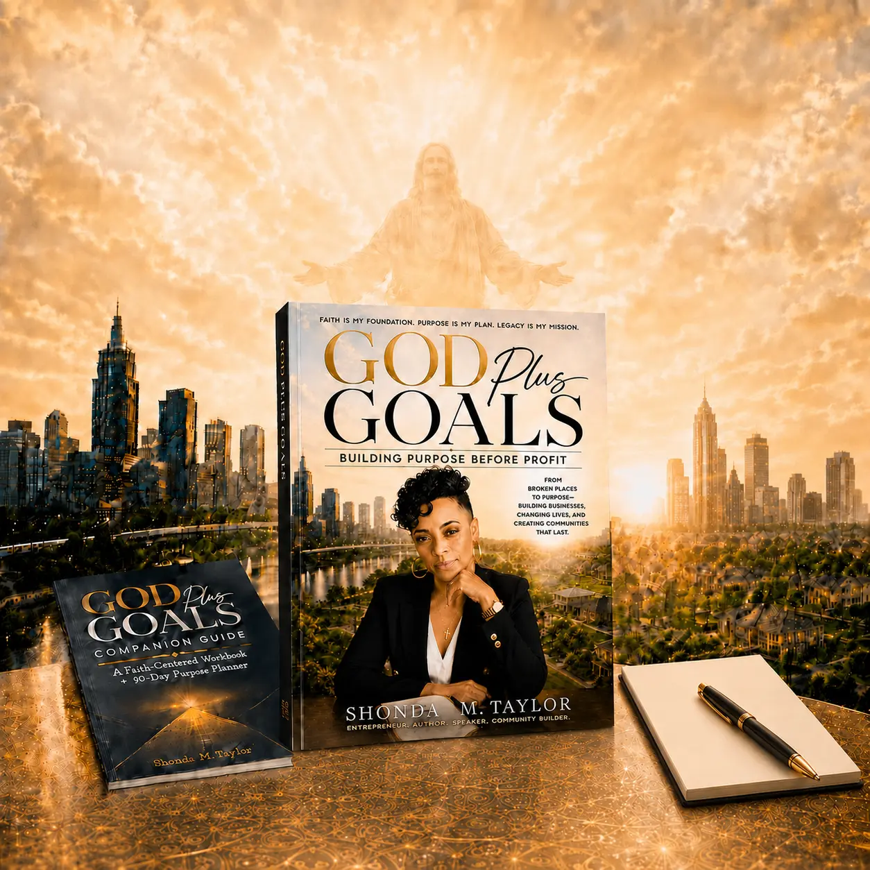 God Plus Goals book and Companion Guide with journal and pen by Shonda M. Taylor