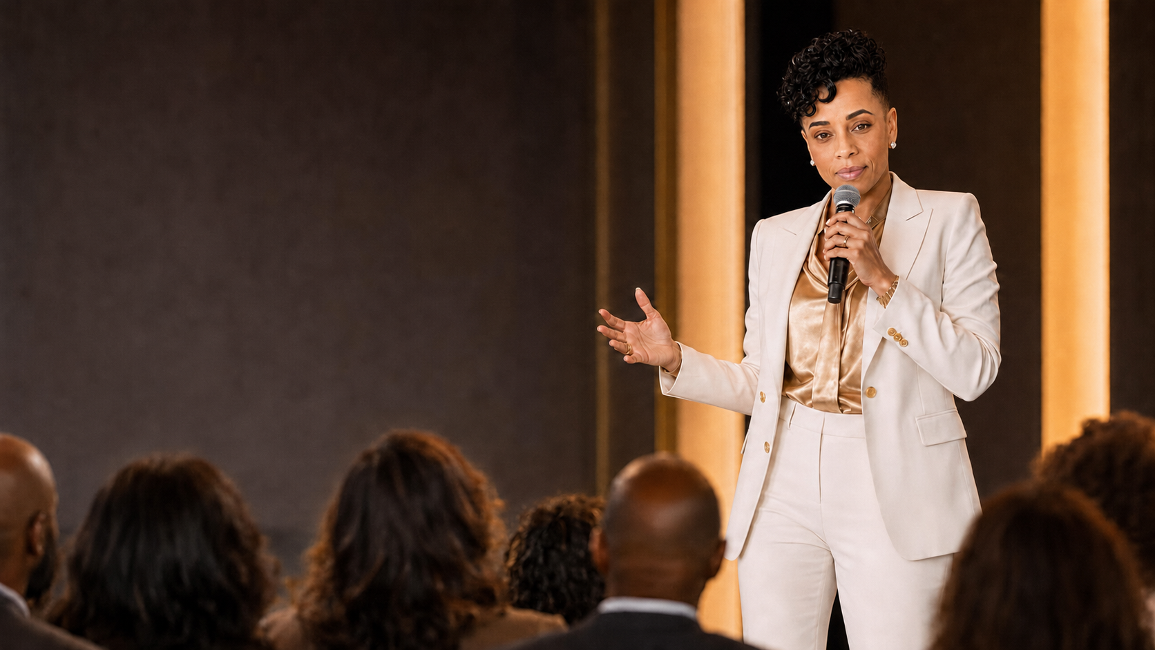 Shonda M. Taylor speaking on stage